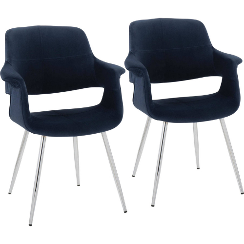 Vintage Flair Dining Accent Chair in Chrome & Blue Velvet (Set of 2)